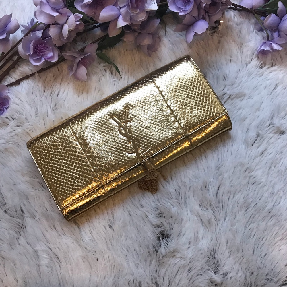 YSL monogramme SL gold Python clutch